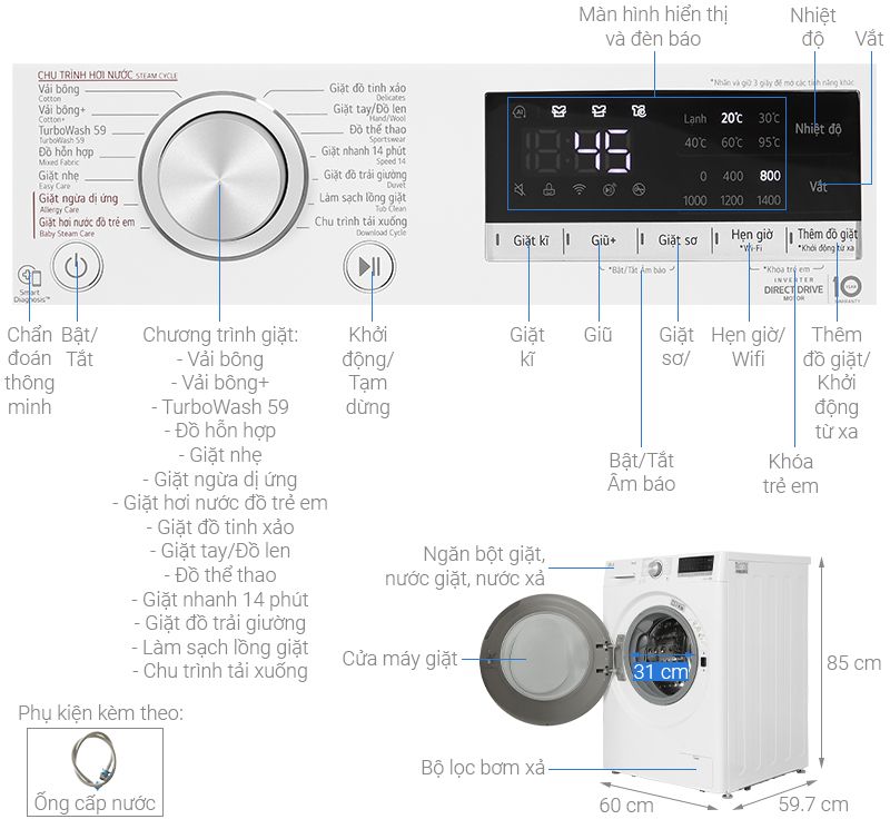 Máy giặt LG AI DD Inverter 10 kg FV1410S4W1