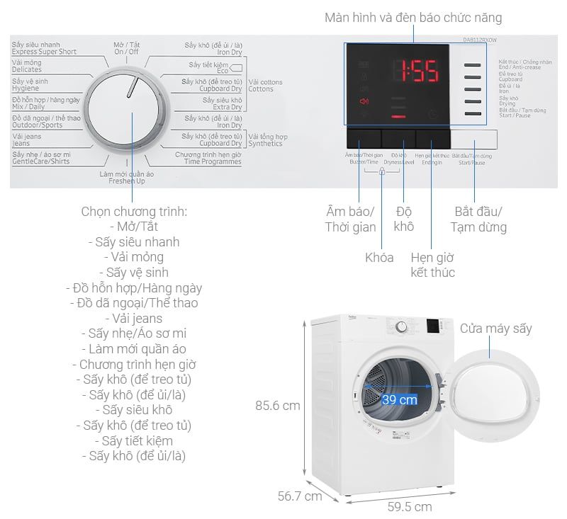 Máy sấy thông hơi Beko 8 Kg DA8112RX0W