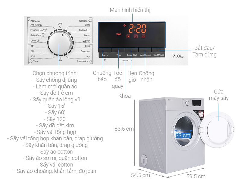 Máy sấy thông hơi Galanz 7 Kg DV-70T5C(S)