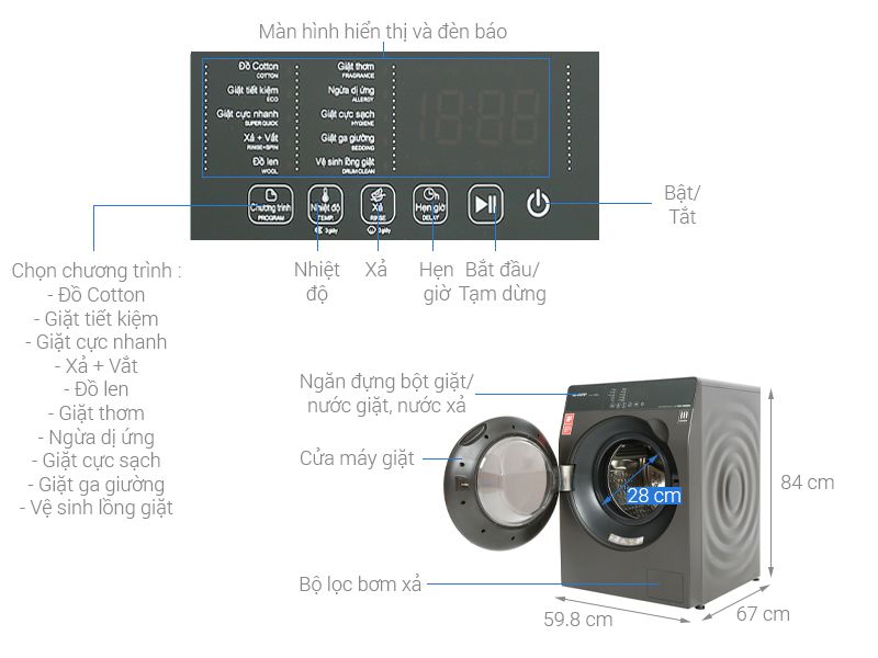 Máy giặt Sharp Inverter 9.5 Kg ES-FK954SV-G