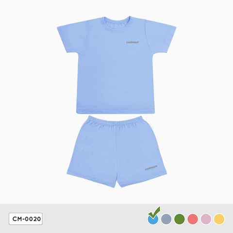 Bộ cộc tay cổ tròn Coolmom chất liệu sợi tre cao cấp màu xanh cyan size 36M / CM-0020-36M-XC