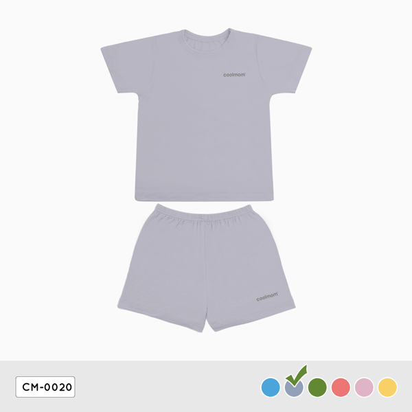 Bộ cộc tay cổ tròn Coolmom chất liệu sợi tre cao cấp màu xám fog size 12M / CM-0020-12M-XF