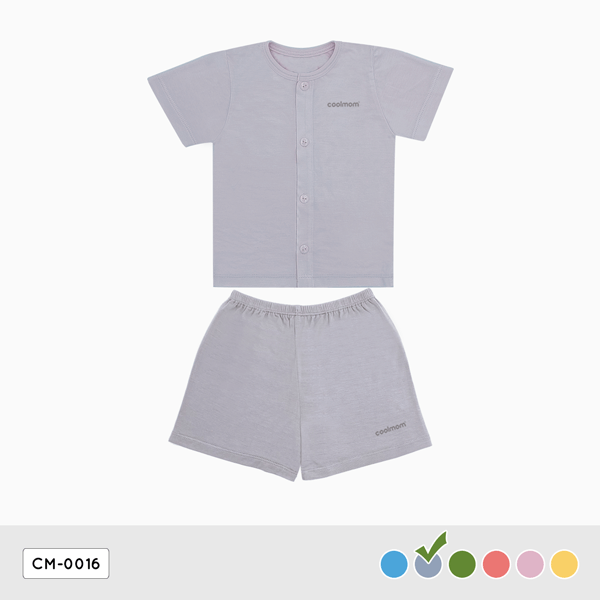 Bộ cộc tay cài giữa Coolmom chất liệu sợi tre cao cấp màu xám fog size 36M / CM-0016-36M-XF