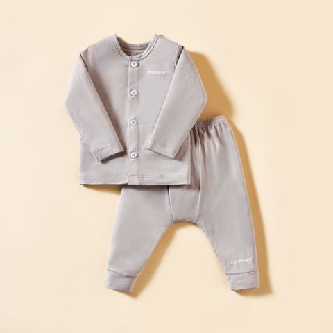 Bộ dài tay cài giữa Coolmom chất liệu sợi tre cao cấp màu xám fog size 18M/ CM-0017-18M-XF