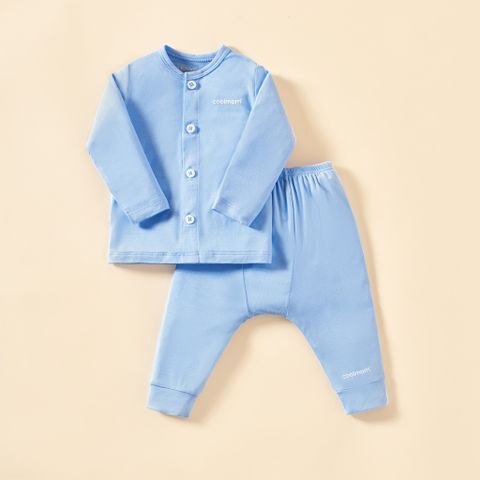 Bộ dài tay cài giữa Coolmom chất liệu sợi tre cao cấp màu xanh cyan size 6M/ CM-0017-6M-XC