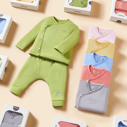 Bộ dài tay cài lệch Coolmom chất liệu sợi tre cao cấp màu hồng flamingo size 1M / CM-0021-1M-HF