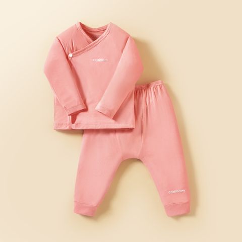 Bộ dài tay cài lệch Coolmom chất liệu sợi tre cao cấp màu hồng flamingo size 1M / CM-0021-1M-HF