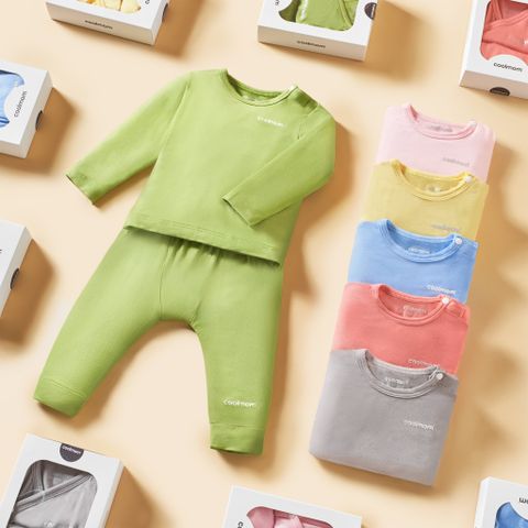 Bộ dài tay cài vai Coolmom chất liệu sợi tre cao cấp màu hồng pastel size 24M / CM-0018-24M-HP