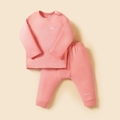 Bộ dài tay cài vai Coolmom chất liệu sợi tre cao cấp màu hồng flamingo size 18M / CM-0018-18M-HF