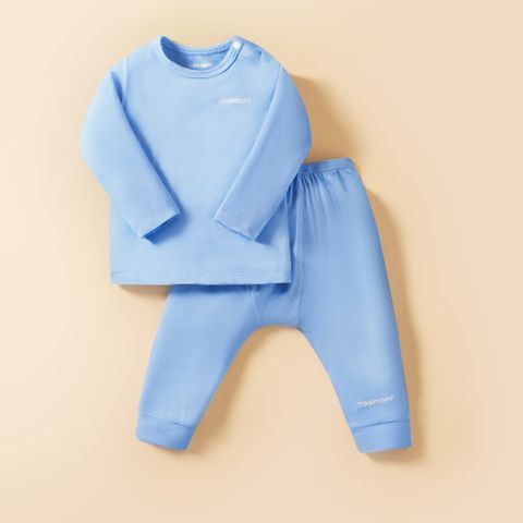 Bộ dài tay cài vai Coolmom chất liệu sợi tre cao cấp màu xanh cyan size 3M / CM-0018-3M-XC