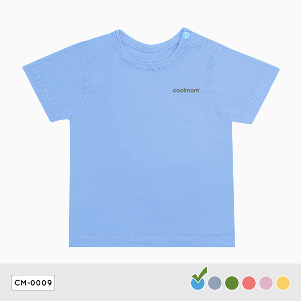 Áo cài vai tay ngắn Coolmom chất liệu sợi tre cao cấp màu xanh cyan size 12M/ CM-0009-12M-XC