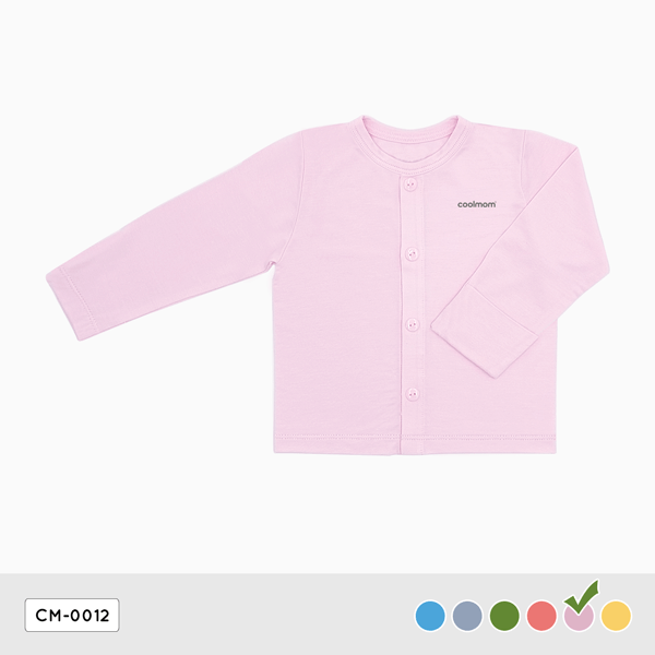 Áo cài giữa tay dài Coolmom chất liệu sợi tre cao cấp màu hồng pastel size 1M / CM-0012-1M-HP