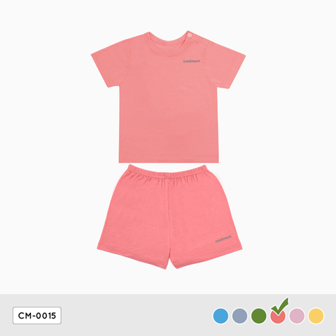 Bộ cộc tay cài vai Coolmom chất liệu sợi tre cao cấp màu hồng flamingo size 36M / CM-0015-36M-HF