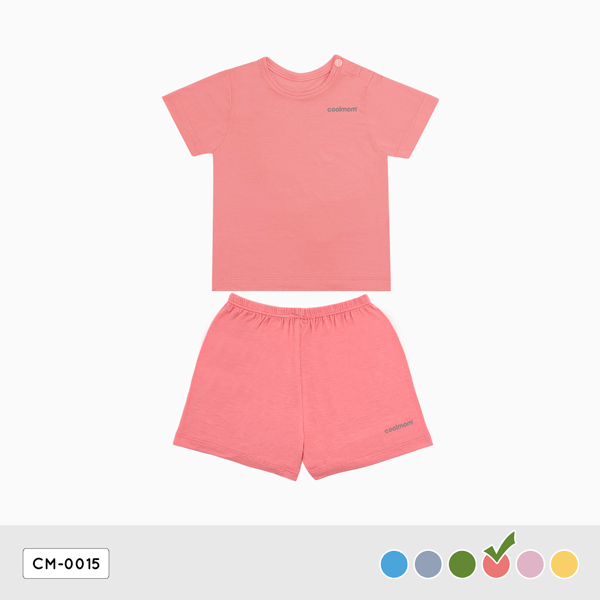 Bộ cộc tay cài vai Coolmom chất liệu sợi tre cao cấp màu hồng flamingo size 18M / CM-0015-18M-HF