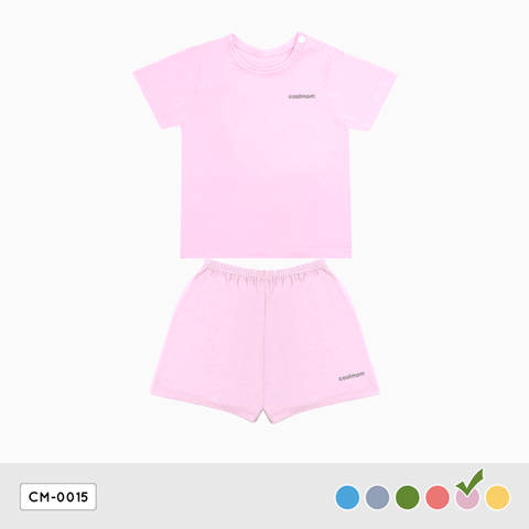 Bộ cộc tay cài vai Coolmom chất liệu sợi tre cao cấp màu hồng pastel size 24M / CM-0015-24M-HP
