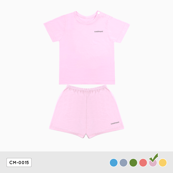 Bộ cộc tay cài vai Coolmom chất liệu sợi tre cao cấp màu hồng pastel size 6M / CM-0015-6M-HP