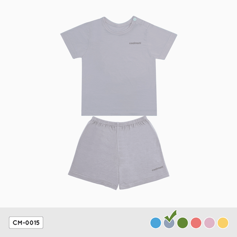 Bộ cộc tay cài vai Coolmom chất liệu sợi tre cao cấp màu xám fog size 24M / CM-0015-24M-XF