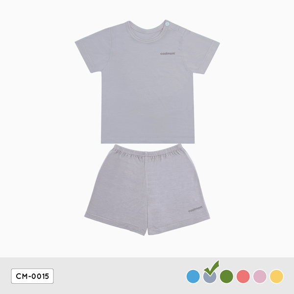 Bộ cộc tay cài vai Coolmom chất liệu sợi tre cao cấp màu xám fog size 18M / CM-0015-18M-XF