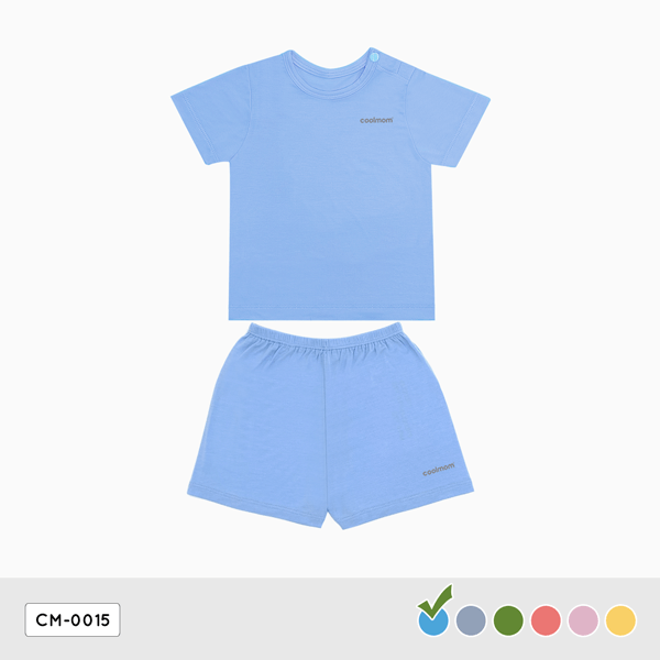 Bộ cộc tay cài vai Coolmom chất liệu sợi tre cao cấp màu xanh cyan size 18M / CM-0015-18M-XC
