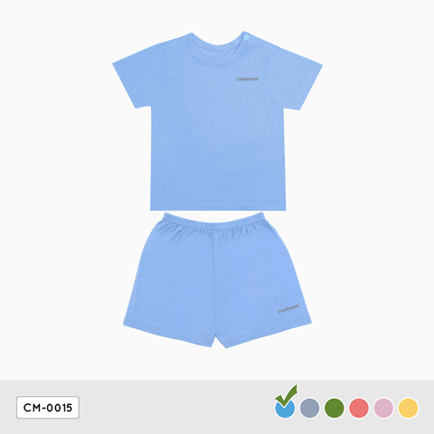 Bộ cộc tay cài vai Coolmom chất liệu sợi tre cao cấp màu xanh cyan size 3M / CM-0015-3M-XC
