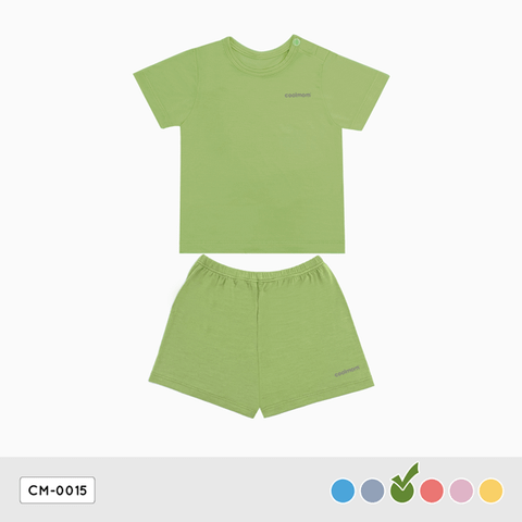 Bộ cộc tay cài vai Coolmom chất liệu sợi tre cao cấp màu xanh pickle size 12M / CM-0015-12M-XP