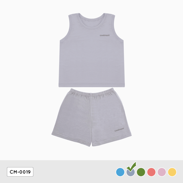 Bộ ba lỗ Coolmom chất liệu sợi tre cao cấp màu xám fog size 18M / CM-0019-18M-XF