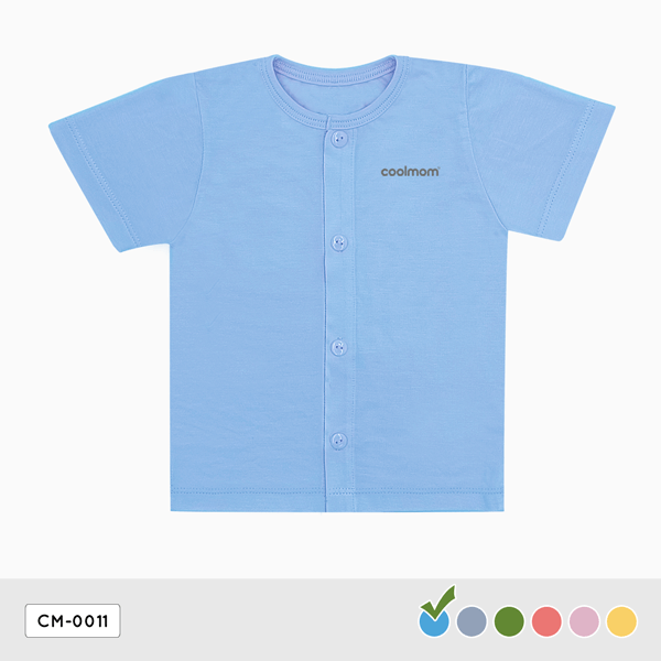 Áo cài giữa tay ngắn Coolmom chất liệu sợi tre cao cấp màu xanh cyan size 3M / CM-0011-3M-XC