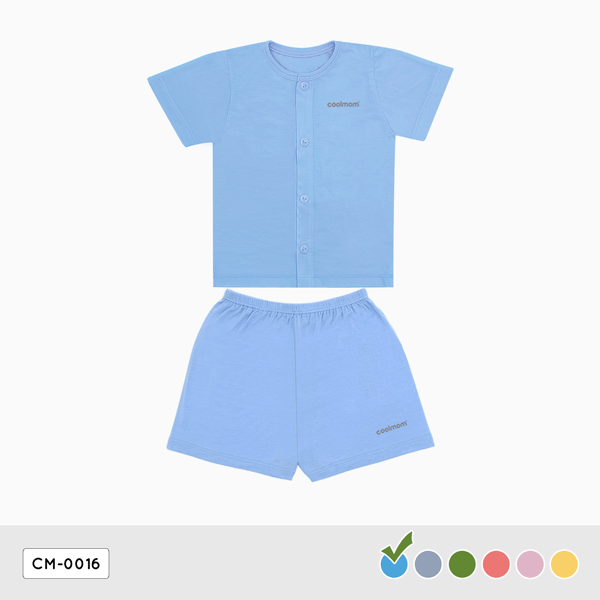 Bộ cộc tay cài giữa Coolmom chất liệu sợi tre cao cấp màu xanh cyan size 9M / CM-0016-9M-XC