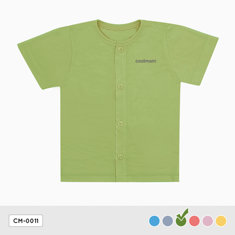 Áo cài giữa tay ngắn Coolmom chất liệu sợi tre cao cấp màu xanh pickle size 9M / CM-0011-9M-XP