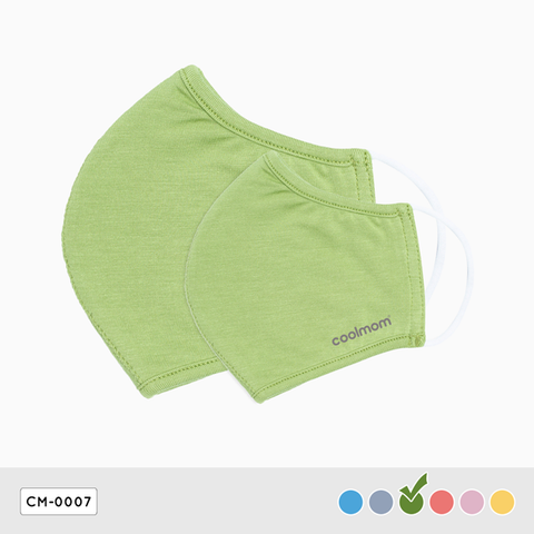 SET khẩu trang mẹ và bé Coolmom chất liệu sợi tre cao cấp màu xanh pickle size S / CM-0007-S-XP