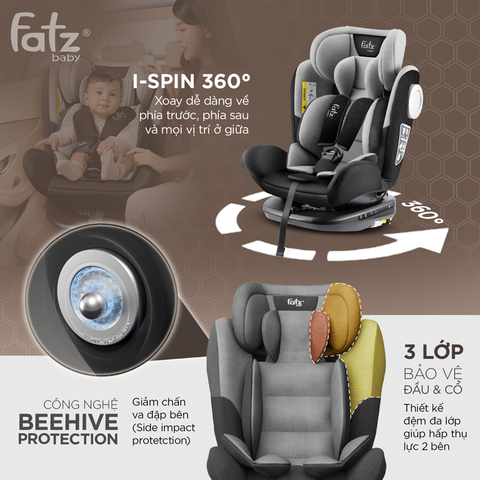 Ghế ngồi ô tô cho bé Fatzbaby Protect 1 - An toàn cho bé, xoay 360 độ, có ISOFIX và TOP TETHER