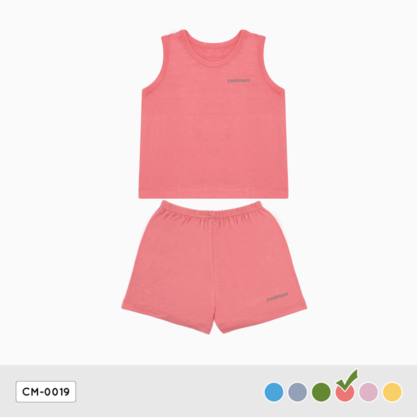 Bộ ba lỗ Coolmom chất liệu sợi tre cao cấp màu hồng flamingo size 18M / CM-0019-18M-HF