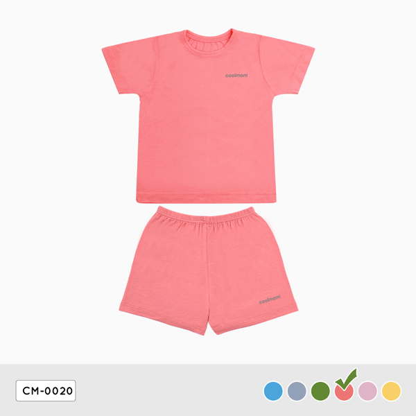 Bộ cộc tay cổ tròn Coolmom chất liệu sợi tre cao cấp màu hồng flamingo size 12M / CM-0020-12M-HF