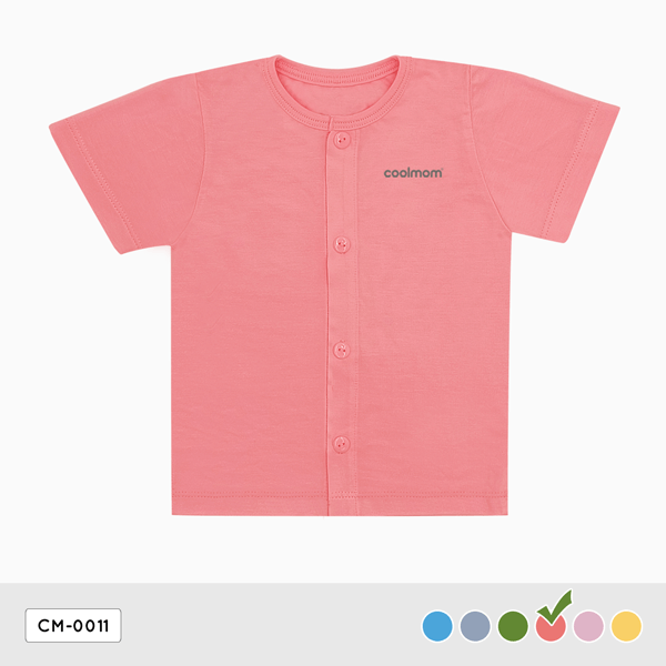 Áo cài giữa tay ngắn Coolmom chất liệu sợi tre cao cấp màu hồng flamingo size 24M / CM-0011-24M-HF