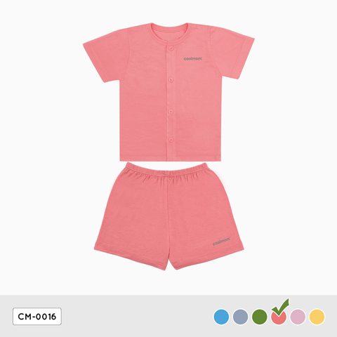 Bộ cộc tay cài giữa Coolmom chất liệu sợi tre cao cấp màu hồng flamingo size 18M / CM-0016-18M-HF