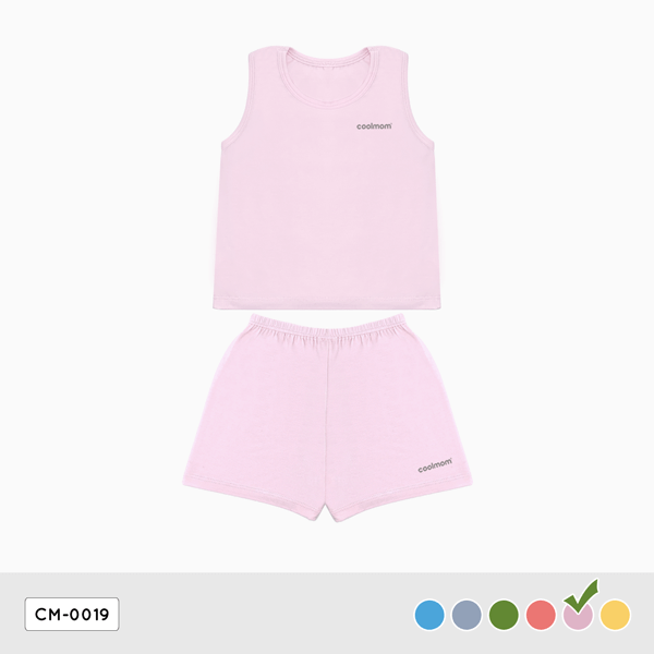 Bộ ba lỗ Coolmom chất liệu sợi tre cao cấp màu hồng pastel size 6M / CM-0019-6M-HP