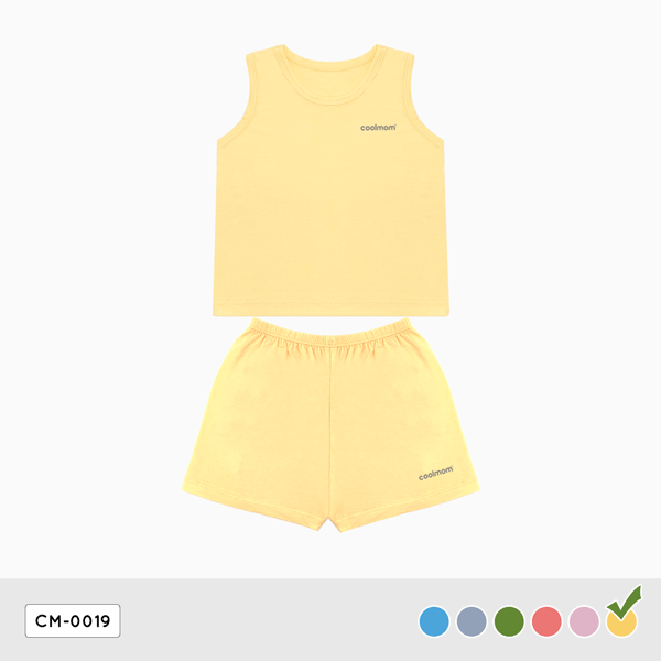 Bộ ba lỗ Coolmom chất liệu sợi tre cao cấp màu vàng vanilla size 24M / CM-0019-24M-V