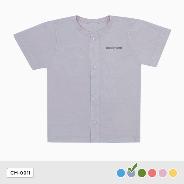 Áo cài giữa tay ngắn Coolmom chất liệu sợi tre cao cấp màu xám fog size 12M / CM-0011-12M-XF