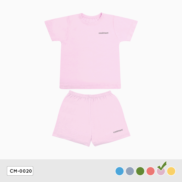 Bộ cộc tay cổ tròn Coolmom chất liệu sợi tre cao cấp màu hồng pastel size 9M / CM-0020-9M-HP