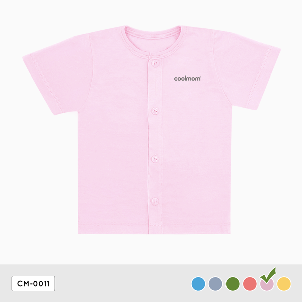 Áo cài giữa tay ngắn Coolmom chất liệu sợi tre cao cấp màu hồng pastel size 9M / CM-0011-9M-HP