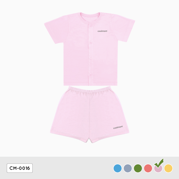 Bộ cộc tay cài giữa Coolmom chất liệu sợi tre cao cấp màu hồng pastel size 36M / CM-0016-36M-HP