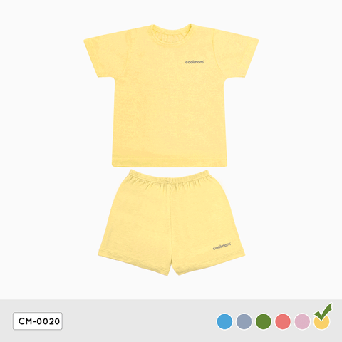 Bộ cộc tay cổ tròn Coolmom chất liệu sợi tre cao cấp màu vàng vanilla size 6M / CM-0020-6M-V