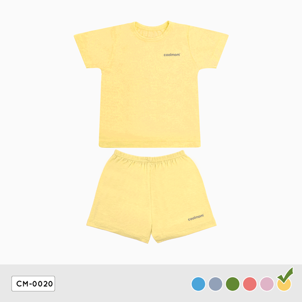 Bộ cộc tay cổ tròn Coolmom chất liệu sợi tre cao cấp màu vàng vanilla size 24M / CM-0020-24M-V