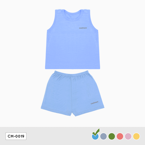 Bộ ba lỗ Coolmom chất liệu sợi tre cao cấp màu xanh cyan size 3M / CM-0019-3M-XC