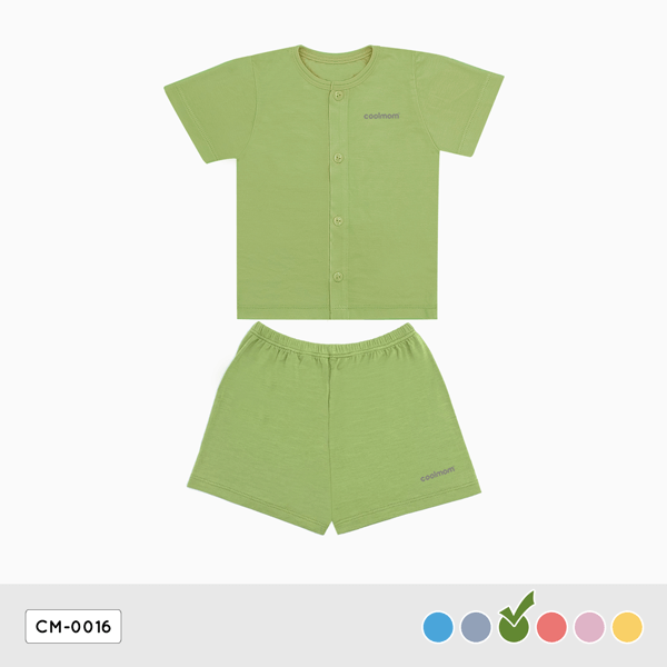 Bộ cộc tay cài giữa Coolmom chất liệu sợi tre cao cấp màu xanh pickle size 24M / CM-0016-24M-XP