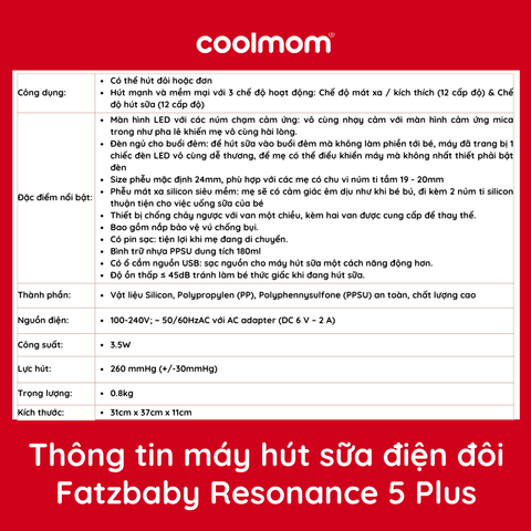 Máy hút sữa điện đôi Fatzbaby Resonance 5 Plus FB1181VN