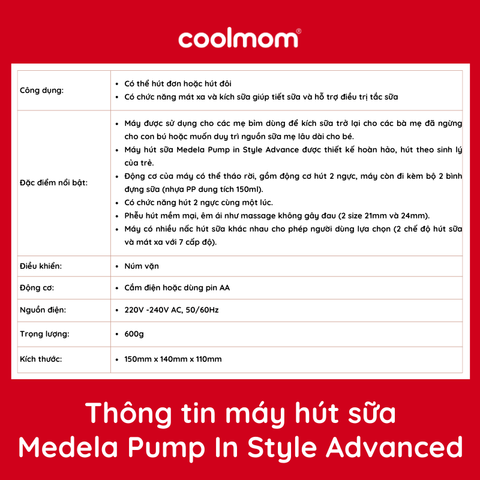 Máy hút sữa điện đôi Medela Pump In Style Advanced