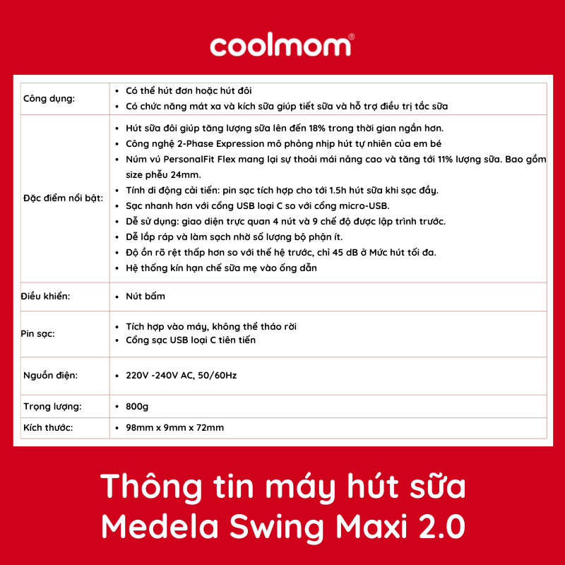 Máy hút sữa điện đôi Medela Swing Maxi 2.0 (Thân máy Likenew 98% - Phụ kiện mới 100%)