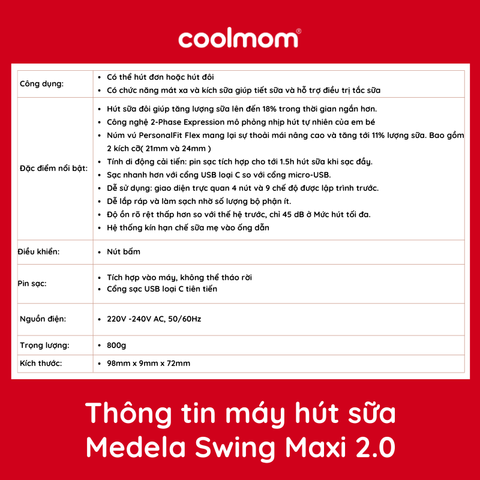 Máy hút sữa điện đôi Medela Swing Maxi 2.0 (Swing Maxi Plus)