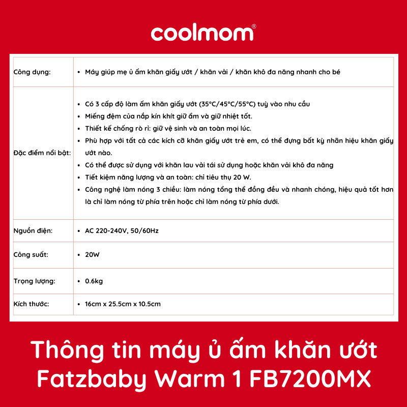 Máy ủ ấm khăn giấy ướt Fatzbaby Warm 1 FB7200MX
